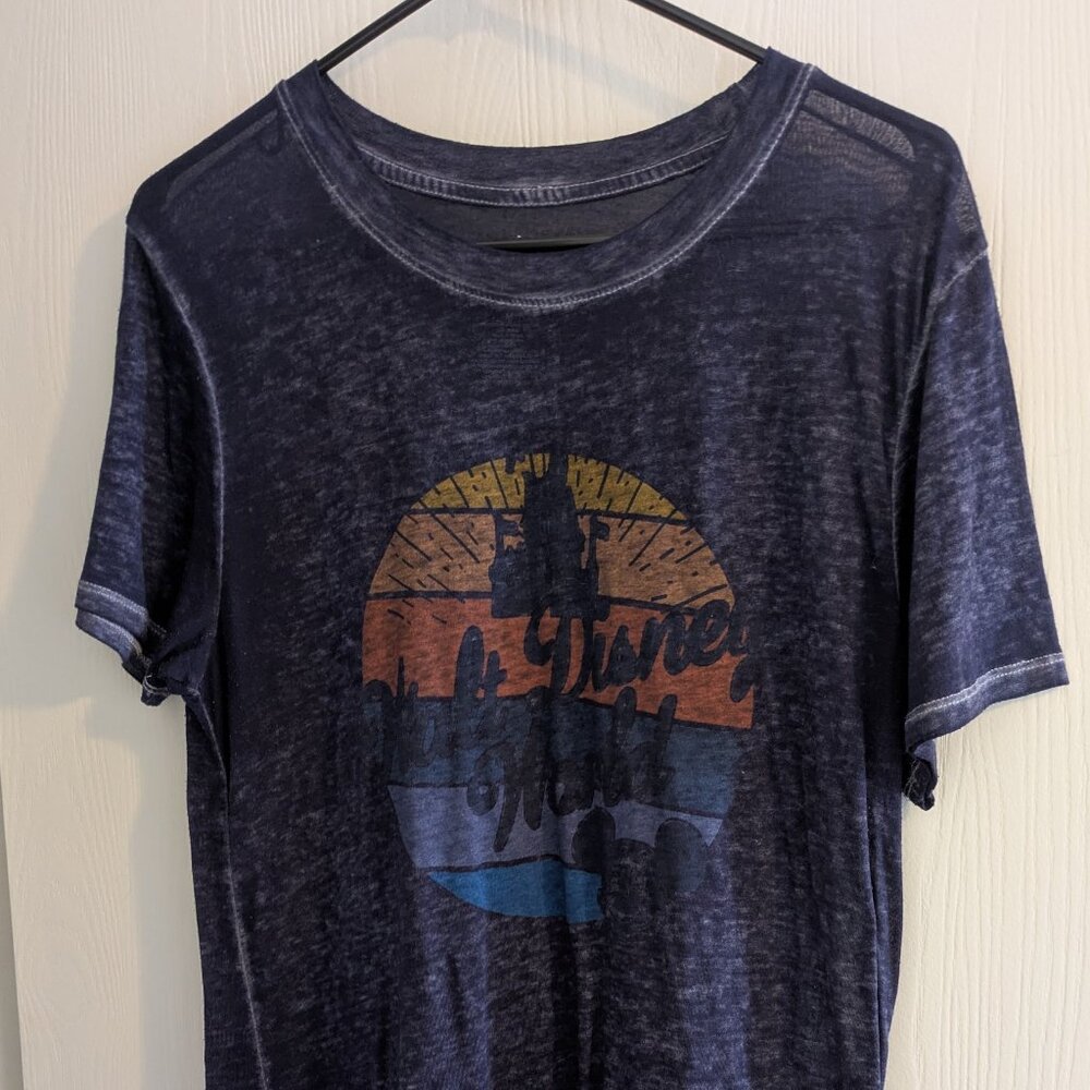 Disney Parks Tshirt Womens Small Blue Sheer Lightweight Short Sleeve